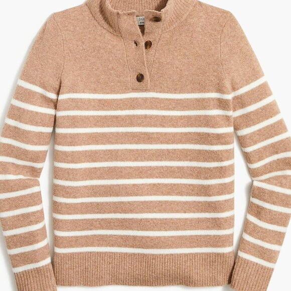 J. Crew Striped button-front pullover in extra-soft yarn Tan White Coastal Sz XS - Picture 1 of 9